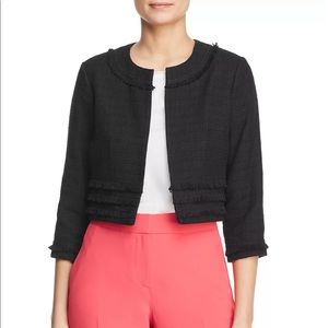 Karl Lagerfeld Paris Frayed Tweed Cropped Jacket Navy Blue